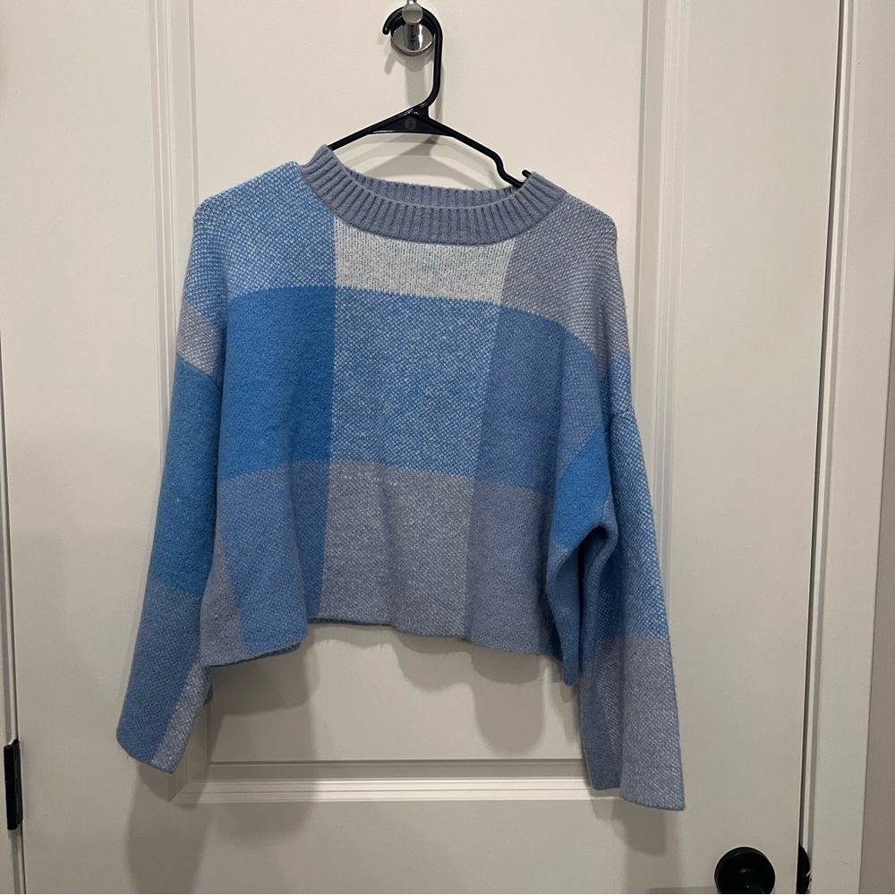 Jessica Simpson Sweater Womens Blue Cropped Check Soft Oversized Size xSmall